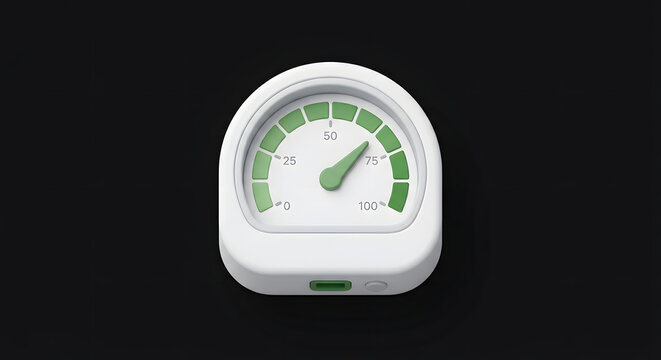 Minimalist White Speedometer Gauge Icon With Green Indicators Against A Solid Dark Gray Background