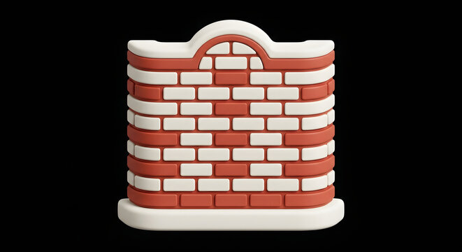 3D Rendered Red And White Brick Wall Section Isolated On Black Background With Rounded Top Detail