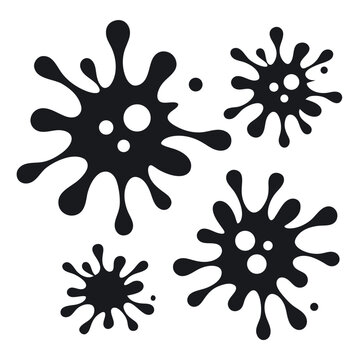 Set of black ink splashes and abstract virus or bacteria shapes