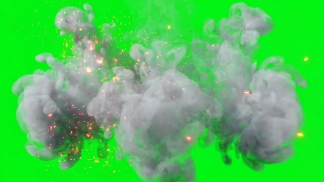 Cinematic muzzle flash burst on green screen, star-shaped gun fire flash with smoke, action VFX overlay, 4K stock video