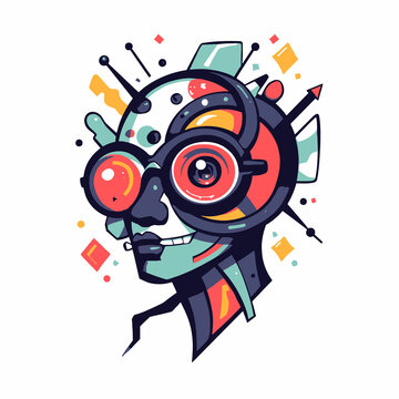 Abstract Cyberpunk Portrait with Futuristic Goggles &mdash; Vector Illustration