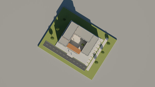 Modern Office Building Site Plan Aerial 3D Render