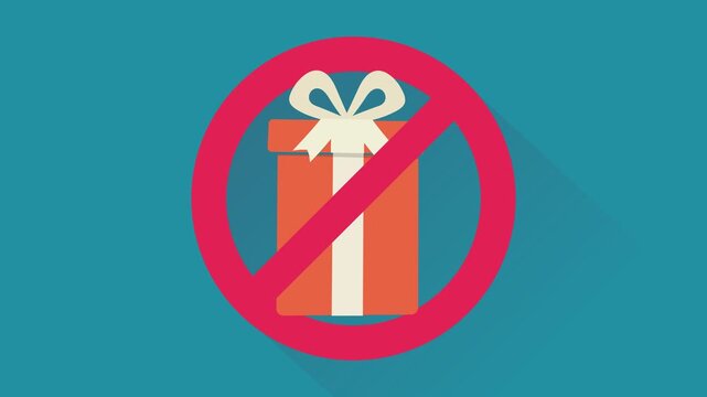 Animated gift box with forbidden sign representing anti consumerism, gift giving boycott, and minimalist holiday lifestyle. (loopable)