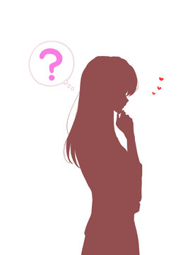 考える女性　恋　はてな　シルエット