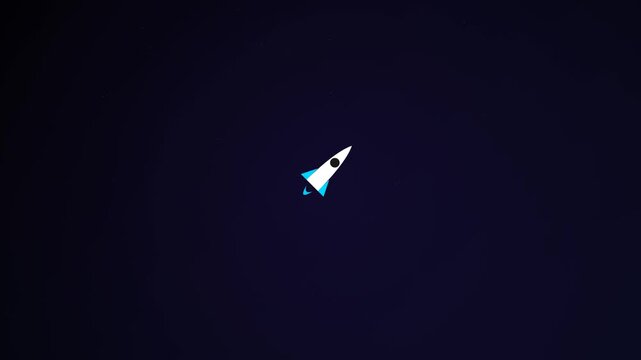 Minimalistic vector illustration of a rocket orbiting a planet