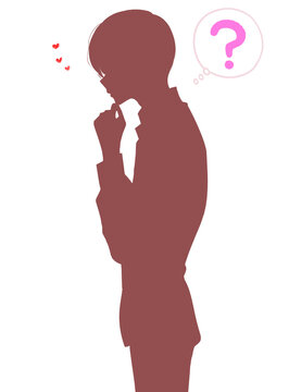 考える男性　恋　はてな　シルエット
