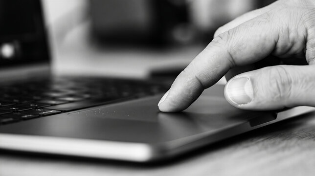 Finger touching laptop touchpad for digital interaction