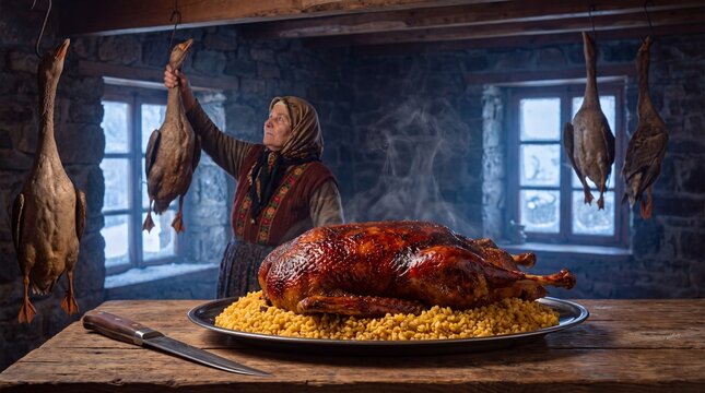 Kars Kaz Eti, Kars: air-dried goose roasted over bulgur pilaf