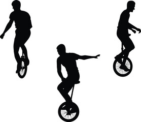Unicycle Riders Silhouette Vector Set – Men Balancing on One Wheel Illustration © MdAnowerHossain