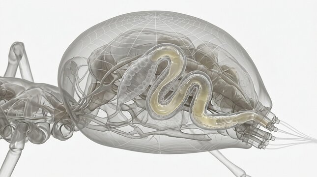 Detailed 3D Anatomy Illustration of a Spider Abdomen Showing Internal Organs and Biological Systems