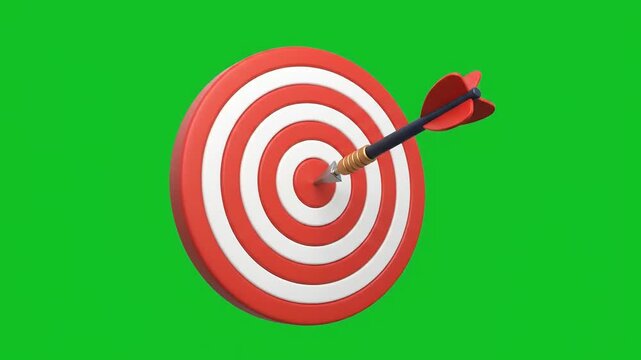 Bullseye target with a hit dart isolated on a green screen background