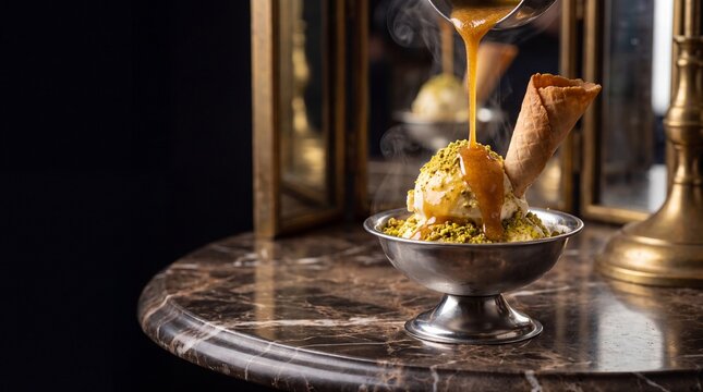 Sahlep Dondurması &mdash; the wafer is planted upright in the scoop, Istanbul