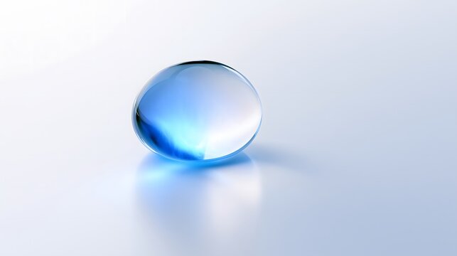 Clean background with a transparent blue water drop and copy space