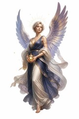 Obraz premium Elegant angel woman with wings holding glowing lantern