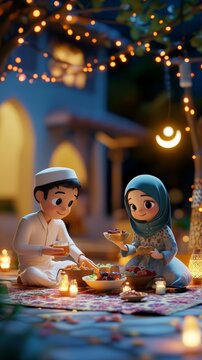 Muslim couple breaking fast together on ramadan night