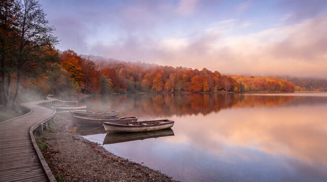 Abant Lake, Bolu: a still forest lake ringed with autumn beech and reflected