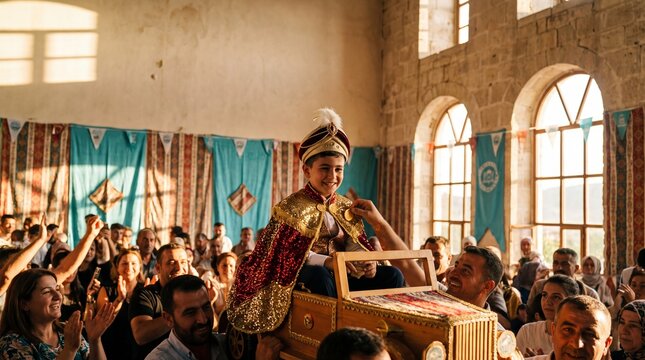 S&uuml;nnet Circumcision Celebration in Ankara &mdash; a decorated hall where relatives line up to greet him