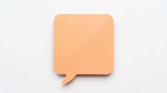 A single square pastel orange paper speech bubble isolated on a white background perfect for conceptual office notes or digital communication