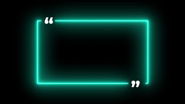 Square quote box icon animation. Rectangular quote mark graphic animation. Animated square quote frame design for textual quotation, paraphrasing, or text spoken by on dark background 4k motion video.