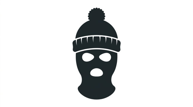 Balaclava ski mask icon with pompom beanie knit hat vector illustration on white background