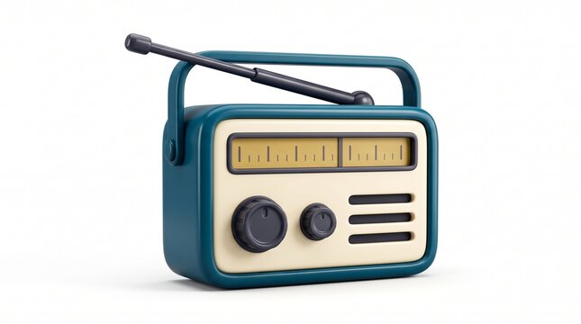 Vintage teal and cream 3D retro radio icon isolated on white background