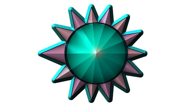 Isolated 3D Cyber Gaming Badge Asset with Transparent Emerald Crystal Starburst Shield and Spikes