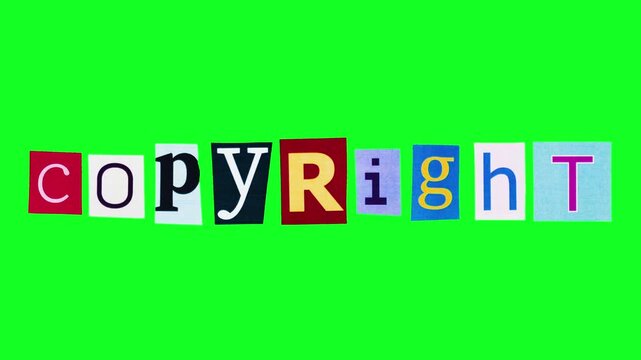Colorful Letters Spelling Copyright On Green Background, Playful Ransom Style Typography Evokes Creator Economy And Video Hosting Themes, Signaling Content Protection For Creators, Platform Disputes
