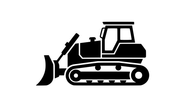 Bulldozer vector icon flat side view construction earthmover vehicle pictogram for industrial engineering web design