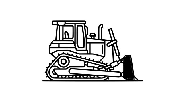 Modern monoline bulldozer vector icon black outline yellow earthmover symbol for construction mobile app UI