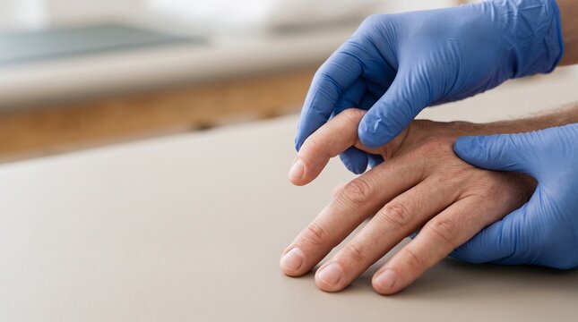 Clinician Assessing Finger Flexion During Hand Therapy