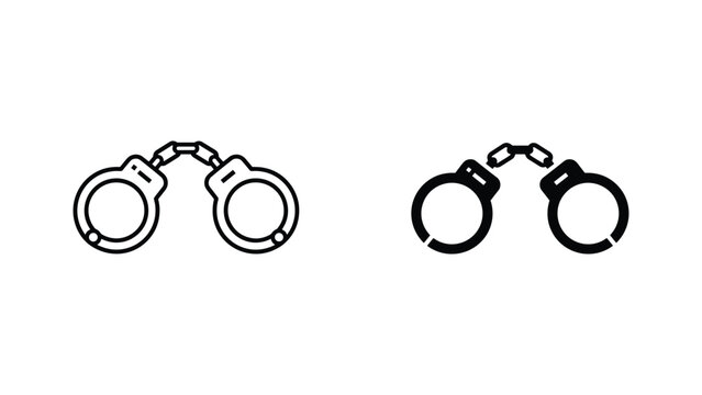 Pair of metal handcuffs vector icons in outline and solid styles