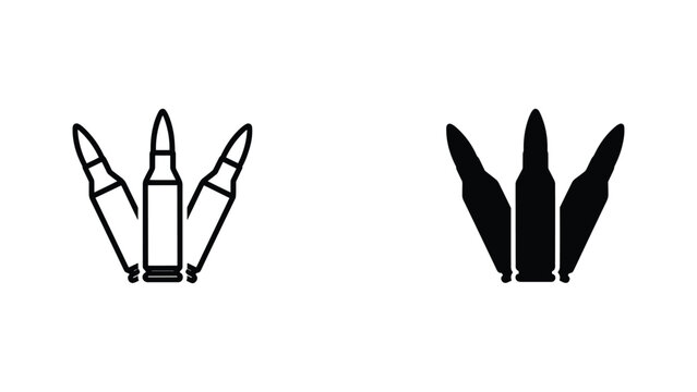 Rifle ammunition bullets vector icon set in outline and glyph styles