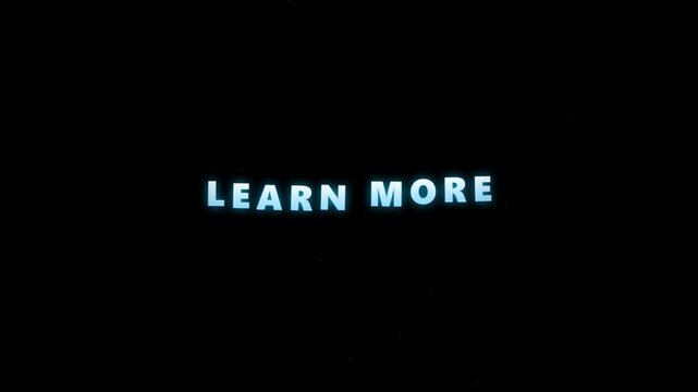 Animated text 'Learn More' in a circular motion against a dark background with soft lighting