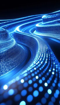 Cyber Monday digital space background design with abstract glowing neon blue particles and data flux