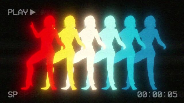 Dancing Girls Silhouette Retro 1980s Disco with VHS Effect