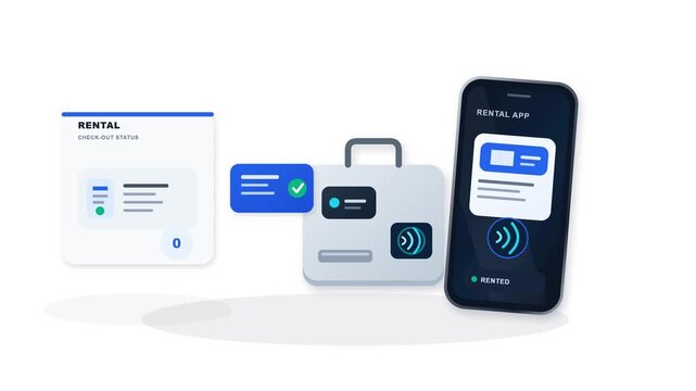 Smartphone app car rental booking process animation on white background