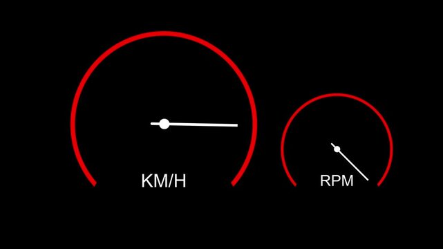 Digital speedometer motion graphics footage showing speed acceleration on black background. Animation Video 4K