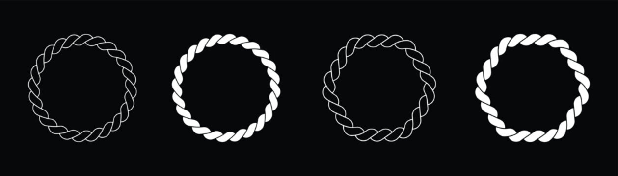 Black background rope border frame vector icon used for sea faring logos and badges. Flat style rope frame design for web design and app logos.