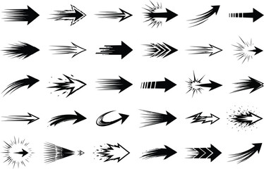 Fototapeta premium Set of black speed motion arrows with dynamic lines