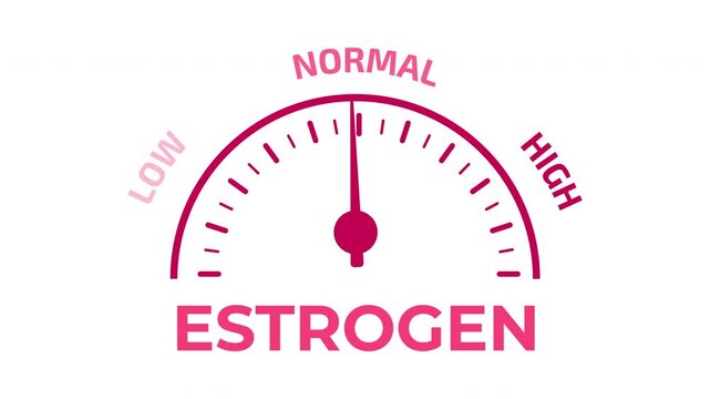 Estrogen level meter animation with rising and falling hormone levels, estrogen hormone, hormonal balance, women's health and medical concept