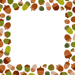 Cartoon Natural Acorns and Oak Nuts Square Frame  © Yevheniia