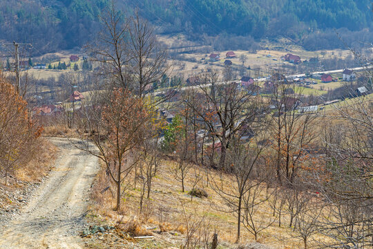 Aerial View of Village Mokra Gora in West Serbia Early Spring Day