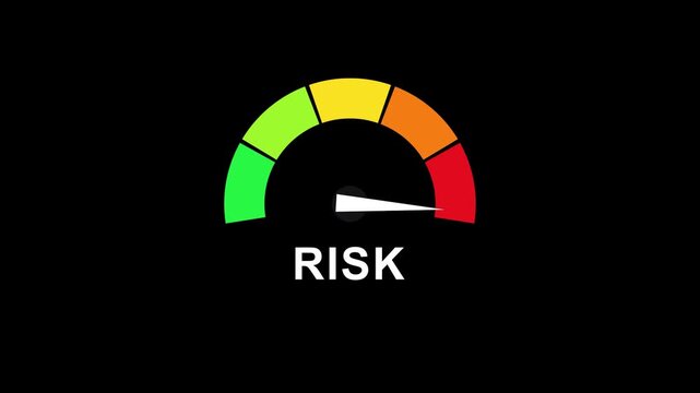 Risk level gauge indicator showing high risk status on black background meter finance business analysis management meter finance business analysis management