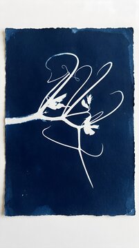 Passiflora Vine Branches Cyanotype Blueprint Intricate Botanical Blue Artwork