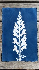 Obraz premium Foxglove Bell Blossom Spike Cyanotype Blueprint Botanical Blue Wall Art