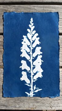 Foxglove Bell Blossom Spike Cyanotype Blueprint Botanical Blue Wall Art