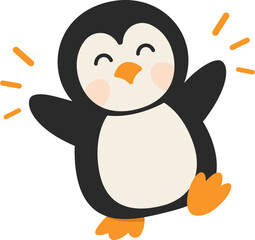 Obraz premium Cute Excited Penguin Jumping Cartoon Sticker Vector Illustration
