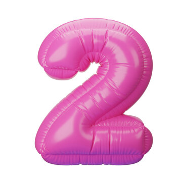 3D Render of Pink Foil Balloon Number 2  Isolated on White