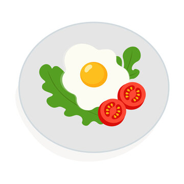 Fried Egg with Tomatoes and Fresh Greens Illustration for Healthy Breakfast, Homemade Food and Nutrition