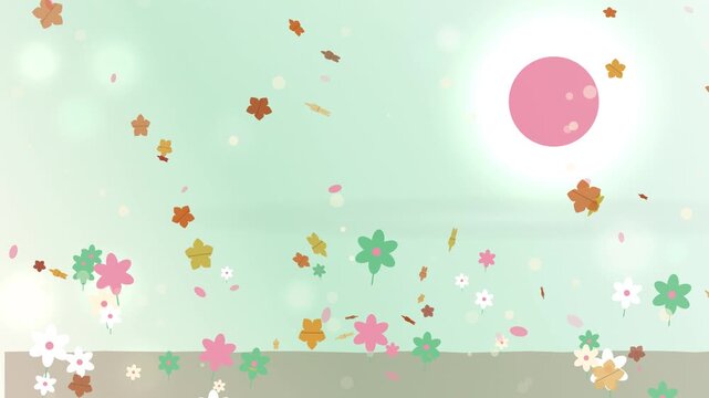 Japanese cherry blossom background animation, floating sakura flowers motion graphic, pastel spring floral video loops